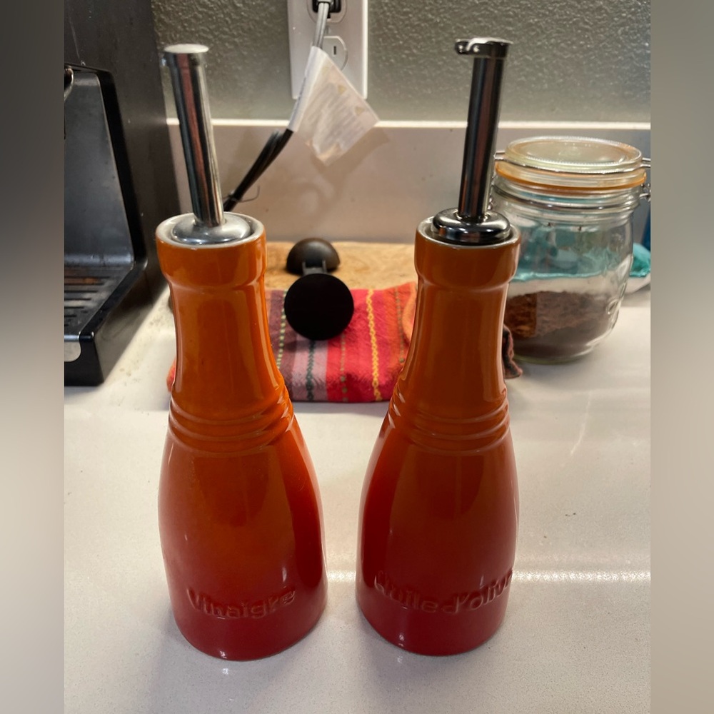 SOLD Le Creuset Stoneware Oil and Vinegar Set
